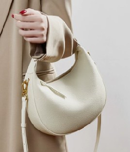 Top-Grain Cowhide Shoulder Bag, Style 3300 in black, ivory, coffee