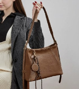 Cowhide Leather Shoulder Bag, Style 3302 in black, coffee