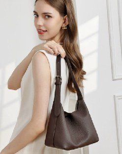 Top-Grain Cowhide Shoulder Bag, Style 3306 in black, coffee