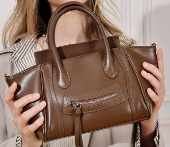 Cowhide Leather Top-Handle Bag, Style 3321 in black, coffee
