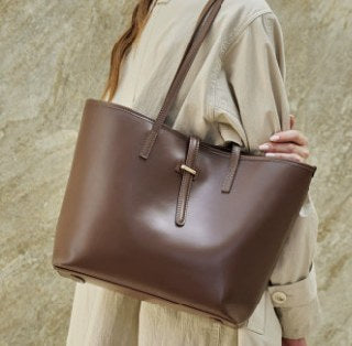 Cowhide Leather Tote Bag, Style 3325 in coffee, black