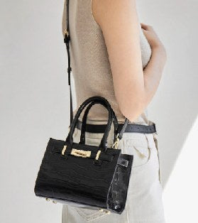 Split Cowhide Top-Handle Bag, Style 3327 in black, ivory