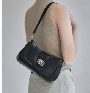 Split Cowhide Shoulder Bag, Style 3328 in ivory, black, caramel