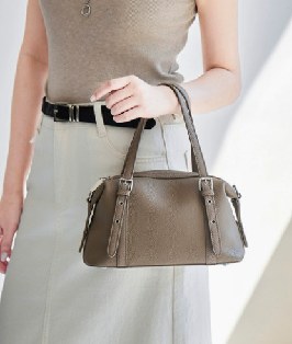 Top-Grain Cowhide Shoulder Bag, Style 3332 in black, grey