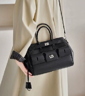 Split Cowhide Top-Handle Bag, Style 3337 in black