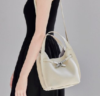 Top-Grain Cowhide Shoulder Bag, Style 3339 in grey, black, white