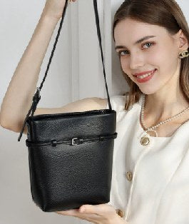 Top-Grain Cowhide Bucket Bag, Style 3345 in black, white