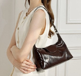 Top-Grain Cowhide Shoulder Bag, Style 3346 in black, pearl white, coffee