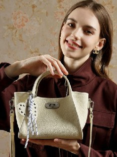 Top-Grain Cowhide Tote Bag, Style 3350 in elephant grey, black, ivory