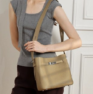 Top-Grain Cowhide Bucket Bag, Style 3351 in black, grey, ivory