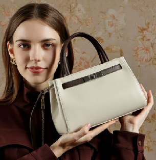 Split Cowhide Top-Handle Bag, Style 3352 in black, ivory