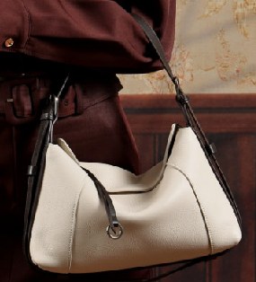 Top-Grain Cowhide Shoulder Bag, Style 3353 in ivory, black