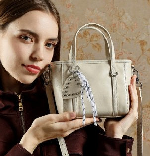 Top-Grain Cowhide Tote Bag, Style 3360 in black, coffee, cream white