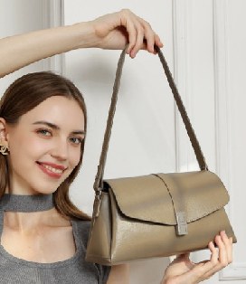 Top-Grain Cowhide Shoulder Bag, Style 3363 in black, grey, ivory