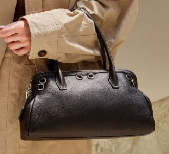 Top-Grain Cowhide Shoulder Bag, Style 3369 in black, coffee