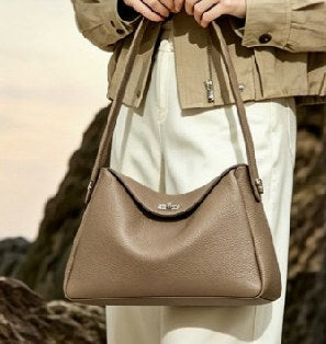 Top-Grain Cowhide Shoulder Bag, Style 3370 in black, grey, coffee