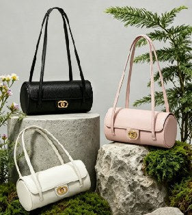 Cowhide Leather Shoulder Bag, Style 3373 in black, ivory, pink