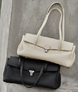 Top-Grain Cowhide Shoulder Bag, Style 3375 in black, ivory