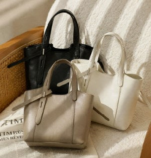 Top-Grain Cowhide Tote Bag, Style 3380 in white, grey, black