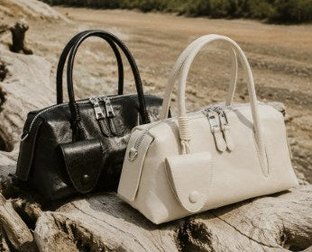 Cowhide Leather Top-Handle Bag, Style 3381 in white, black