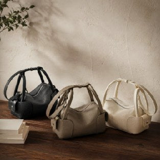 Top-Grain Cowhide Top-Handle Bag, Style 3399 in black, ivory, elephant grey