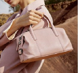 Top-Grain Cowhide Top-Handle Bag, Style 3507 in black, white, pink