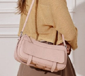 Top-Grain Cowhide Shoulder Bag, Style 3509 in black, ivory, pink