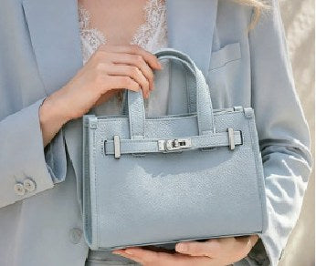 Top-Grain Cowhide Top-Handle Bag, Style 3527 in black, orange, elephant grey