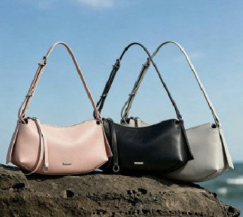 Cowhide Leather Shoulder Bag, Style 3535 in black, pink, light grey