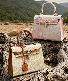 Cowhide Leather Top-Handle Bag, Style 3538 in pink, brown