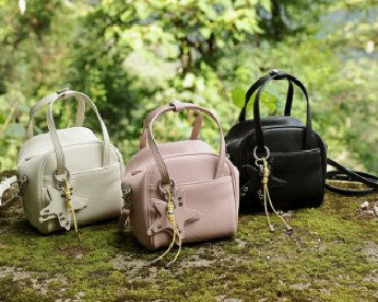 Cowhide Leather Top-Handle Bag, Style 3551 in black, ivory, pink