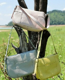 Top-Grain Cowhide Shoulder Bag, Style 3555 in black, light grey, yellow