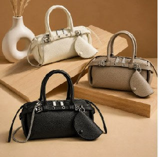 Pebbled Cowhide Top-Handle Bag, Style 3557 in ivory, elephant grey, black