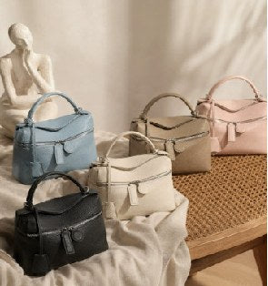 Top-Grain Cowhide Top-Handle Bag, Style 3565 in black, white, blue