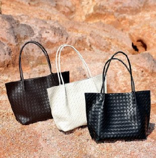 Cowhide Leather Tote Bag, Style 3572 in black, coffee, ivory
